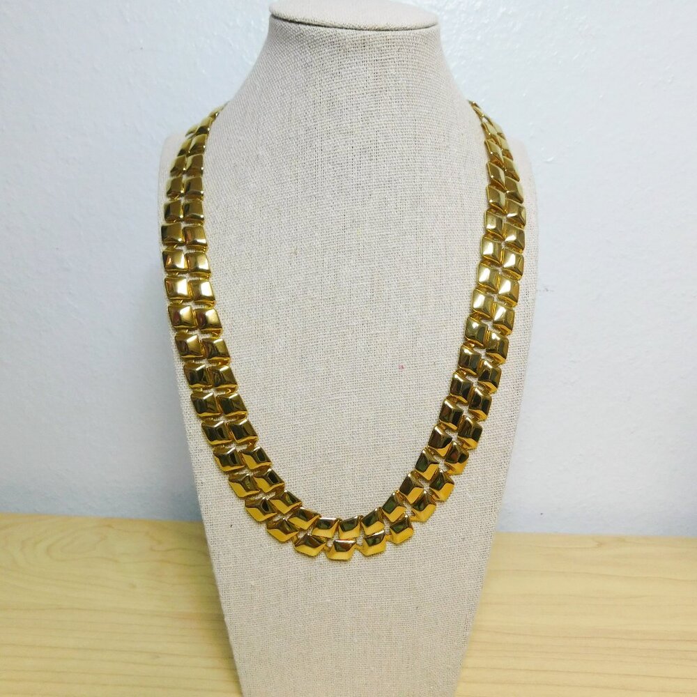 Vintage Gold Abstract Link Necklace - 22"